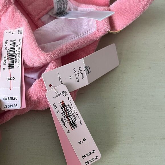 Victoria’s Secret Terry Bikini, NWT, 36DD Push Up Top, High Waisted M Botttoms - Picture 9 of 11